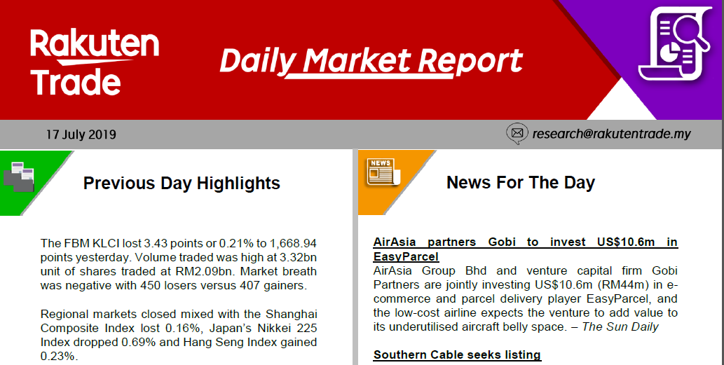 Daily Market Report (17 July 2019)