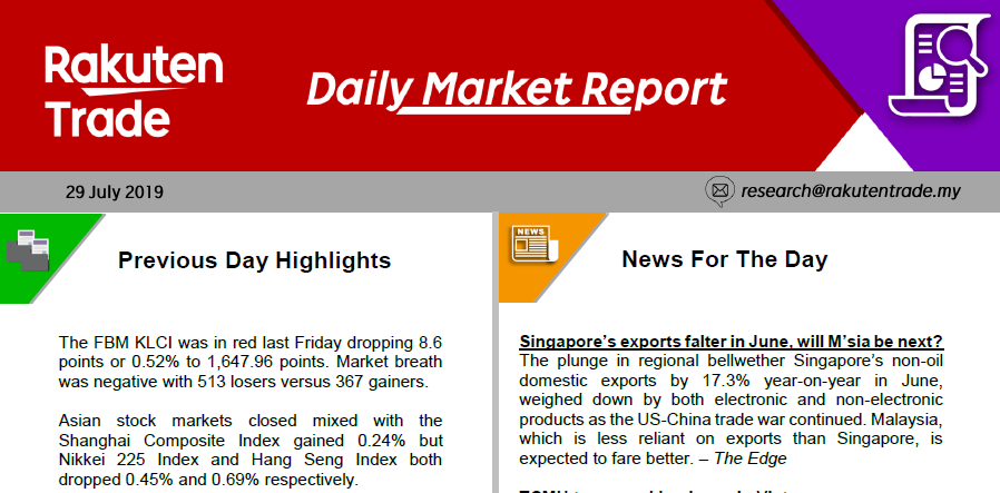 Daily Market Report (29 July 2019)