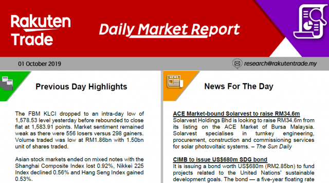 Daily Market Report (1 Oct 2019)