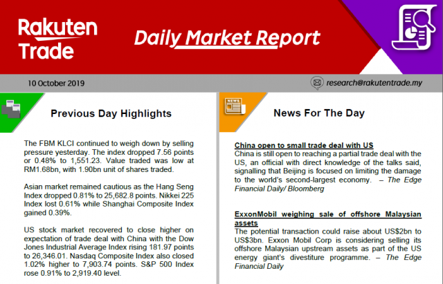 Daily Market Report (10 Oct 2019)