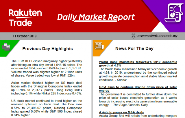 Daily Market Report (11 Oct 2019)