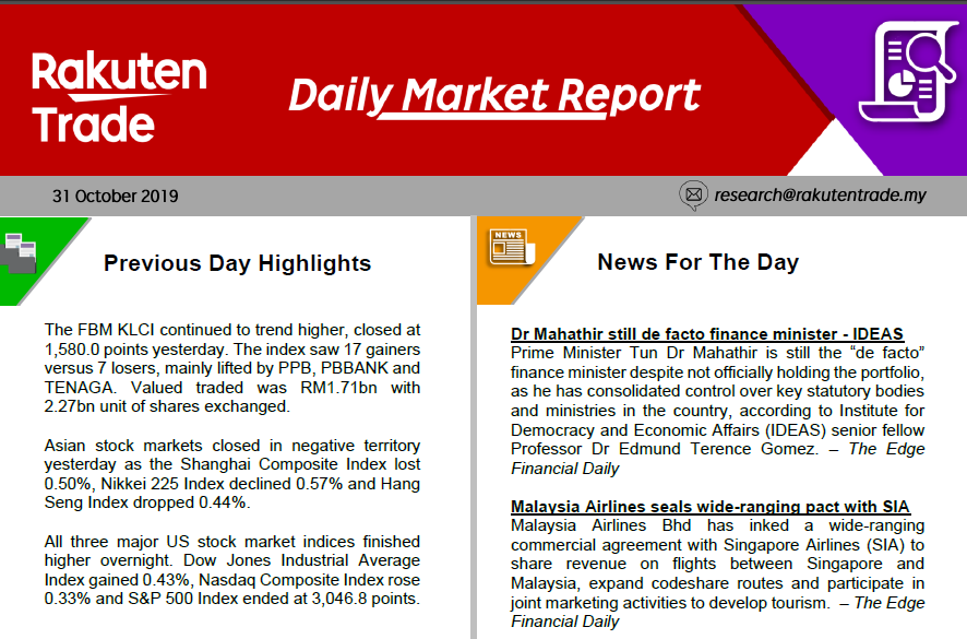 Daily Market Report (31 Oct 2019)