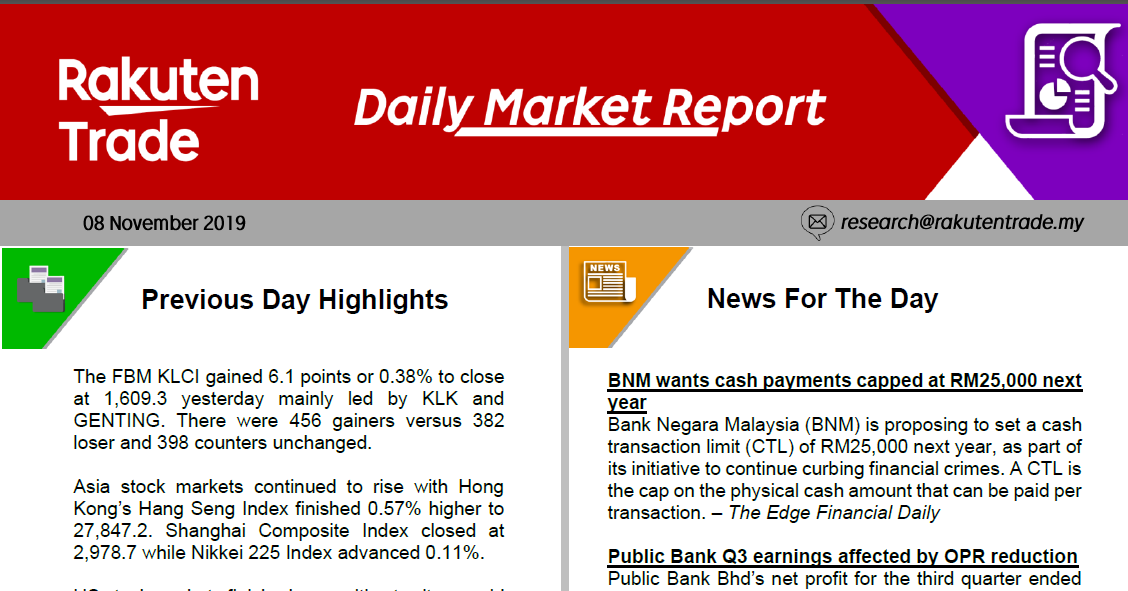 Daily Market Report (8 Nov 2019)