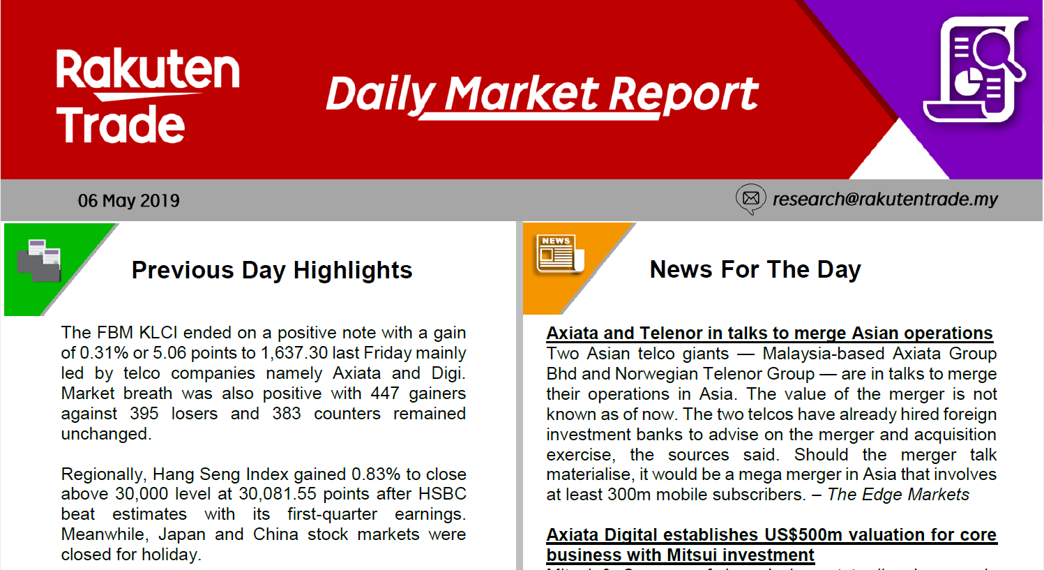 Daily Market Report (06 May 2019)